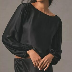 NWT‎ By Anthropologie Balloon-Sleeve Silky Blouse